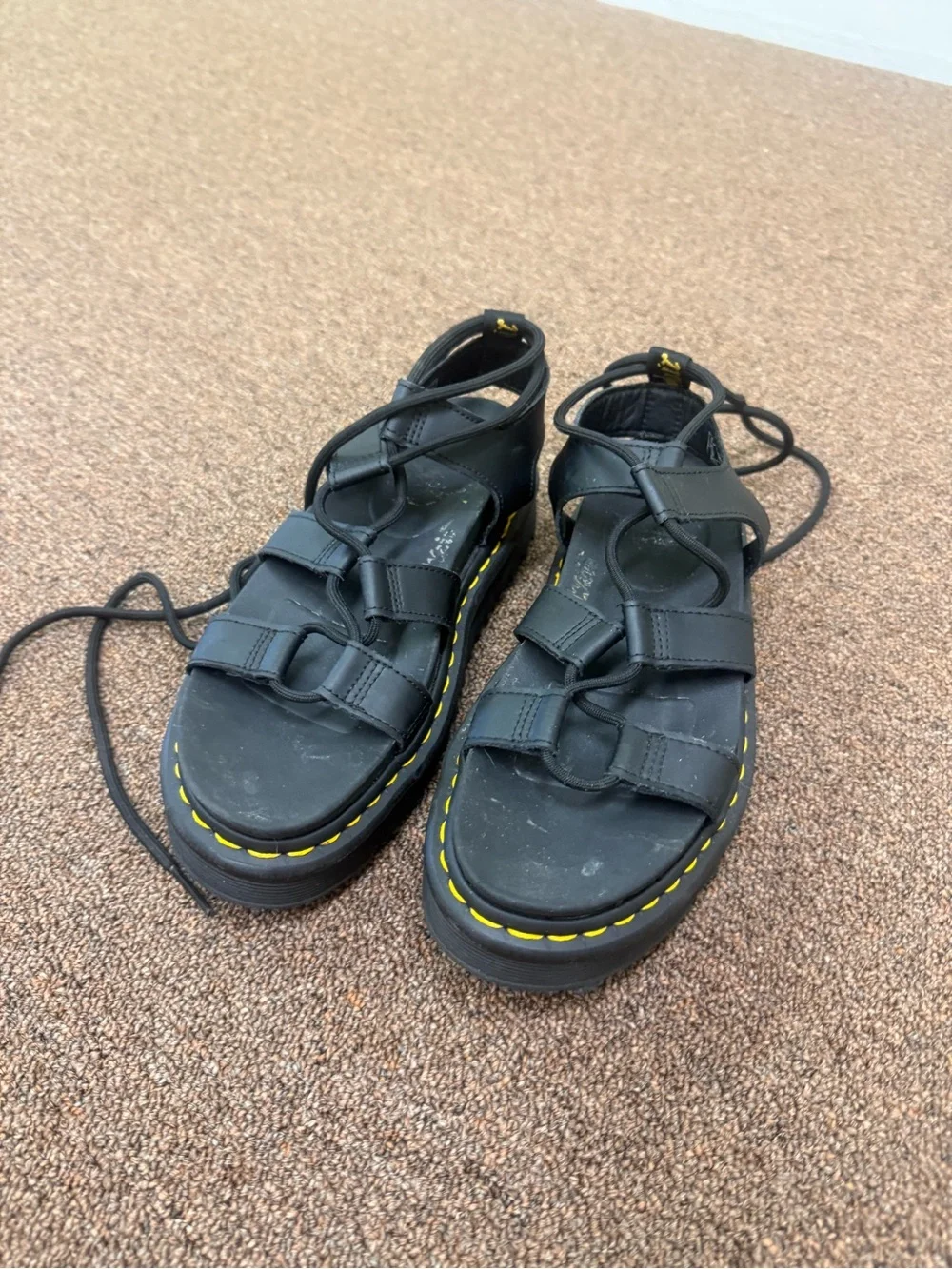 Dr. Martens Black Leather Lace-Up Platform Sandals